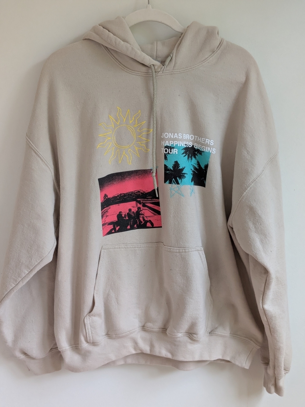 Beige Graphic Hoodie - Jonas Brothers Happiness Begins Tour